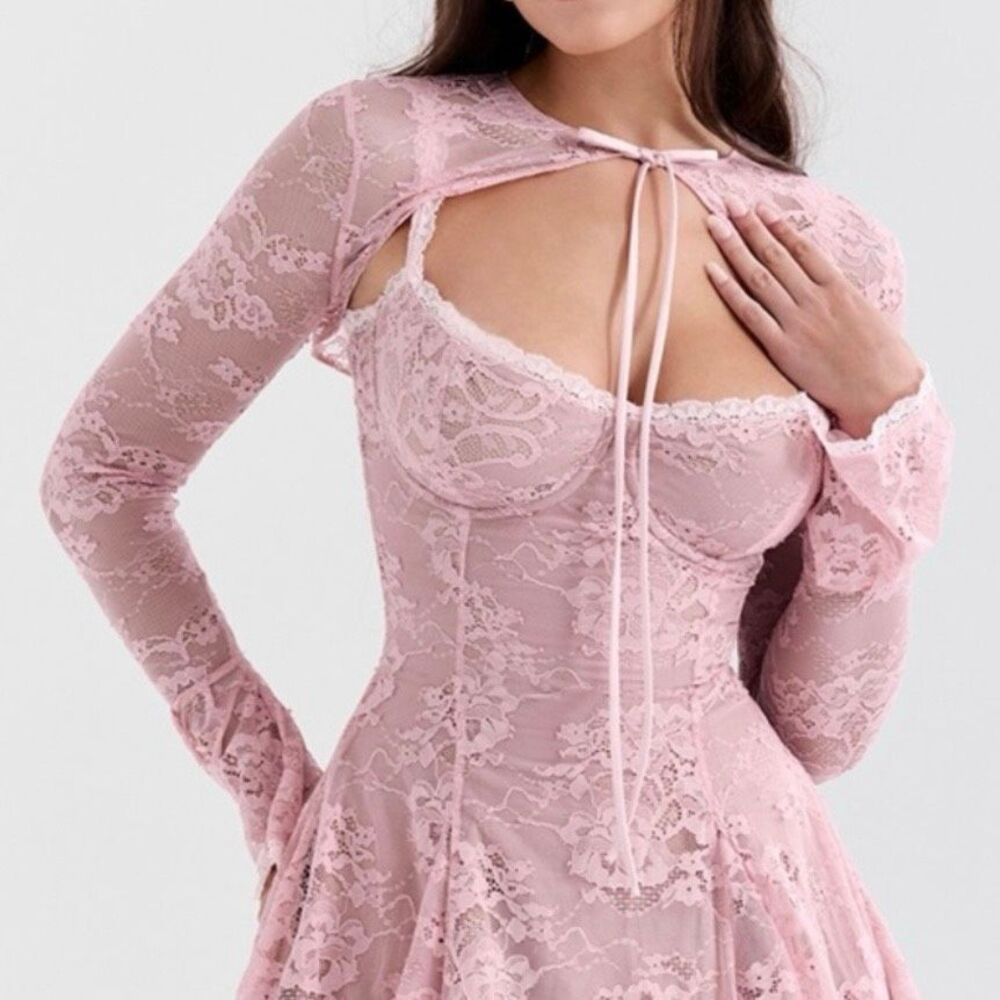 House of CB Pink Lace Tie Front Bolero L Tall NWT